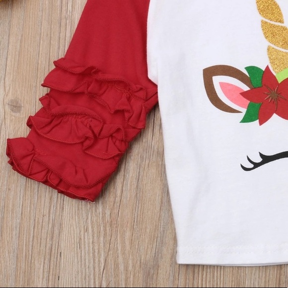 Unicorn Glitter Holiday Ruffle Christmas T Shirt - Picture 4 of 5